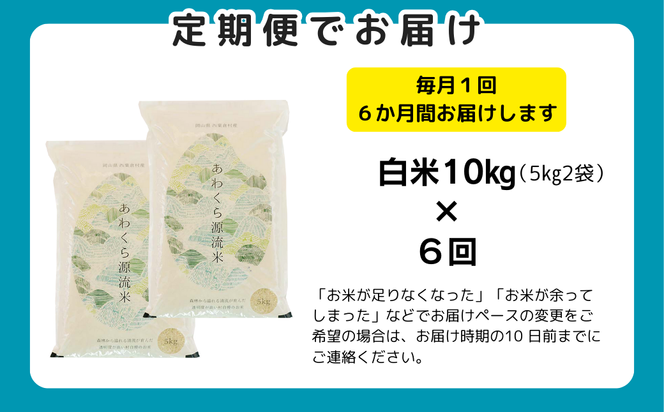 【6回定期便】白米 10kg 令和6年産 あきたこまち 岡山 あわくら源流米 K-bg-CDCA