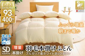 【冬用】 洗える 羽毛布団 セミダブル 本掛け 増量 冬 掛け布団 ブルガリア産 ホワイトダックダウン93％ 1.4kg 400dp アイボリー 無地 抗菌防臭 羽毛本掛け布団 5つ星 ロイヤルゴールドラベル 羽毛 寝具 掛布団 布団 羽毛ふとん 本掛け布団 コインランドリー 防ダニ [川村羽毛 山梨県 韮崎市 20743643]