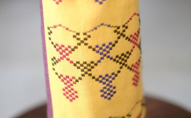 経浮花織 ワインバッグ 葡萄 (青色・黄色織物) ボトルバッグ ワインケース ワインクーラー 保冷 おしゃれ 沖縄市 / FABRIC SHOP MINAMI[BCCS003-03]