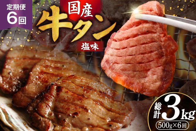 定期便 6回 牛タン 厚切り牛タン 希少部位 国産 塩味 500g 3〜4人前 [佐藤精肉店 宮城県 気仙沼市 20566236] 牛タン 肉 牛肉 精肉 牛たん 牛タン塩 牛たん塩 冷凍 焼肉 牛タン BBQ 牛たん アウトドア バーベキュー 厚切り タン 牛たん ふるさと納税 ふるさと 返礼品