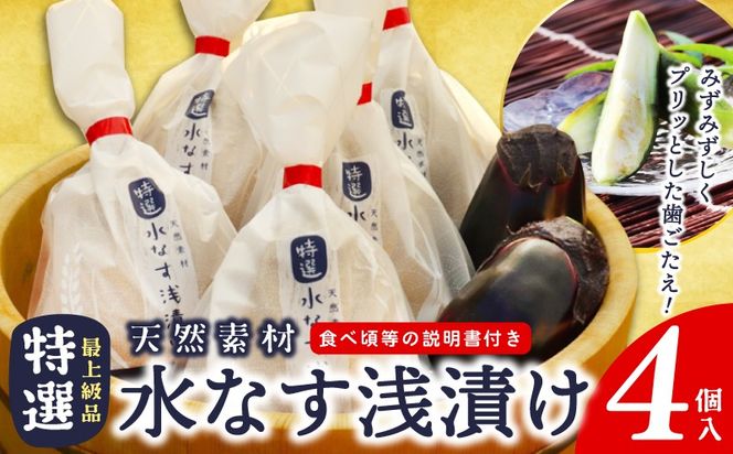 099H4576 「特選最上級品」天然素材 水なす浅漬け 4個【新鮮 野菜 泉佐野産 茄子 やさい 高評価 数量限定】