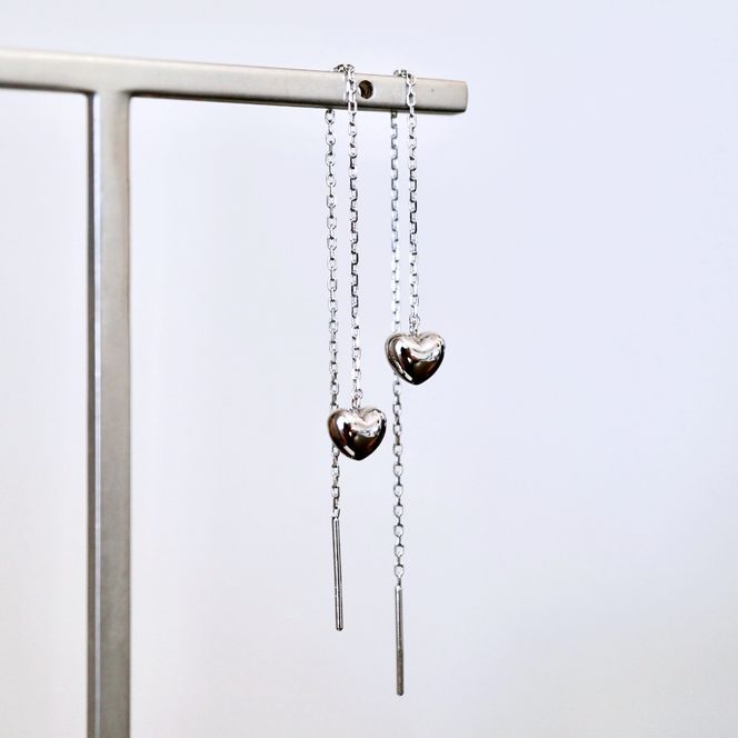 K18WG(18金) ホワイトゴールド 地金 ハート チェーン ピアス シンプル 保証書付 KO-0066 242-026-b