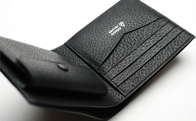 【GOMYO　LEATHER】猪革　手縫い二つ折り財布（黒） ファッション小物 