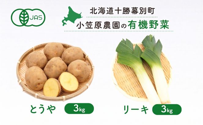小笠原農園の有機野菜 2種詰合せ（とうや3kg・リーキ3kg）北海道 十勝 幕別《2026年秋出荷先行予約》【 野菜 芋 じゃがいも とうや ねぎ ネギ ポロネギ リーキ セット 】 