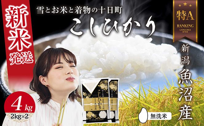 【令和8年産 新米】 無洗米 新潟県 魚沼産 コシヒカリ お米 4kg  (2kg×2袋) 精米済み お米 こめ 白米  こしひかり 送料無料 魚沼 十日町