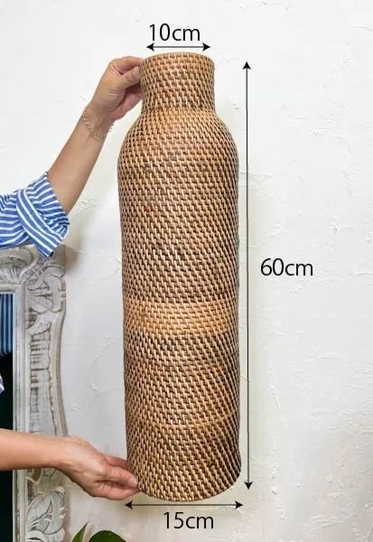 ロンボク島のラタンビンカットバスケット（６０ｃｍ）BV-63