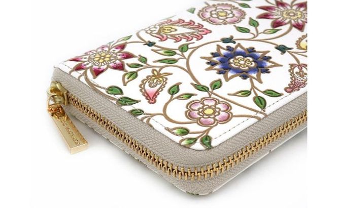 【文庫屋大関】 大容量　ぐるっとファスナーの長財布　花更紗【皮革工芸品】 ファッション小物 民芸品 