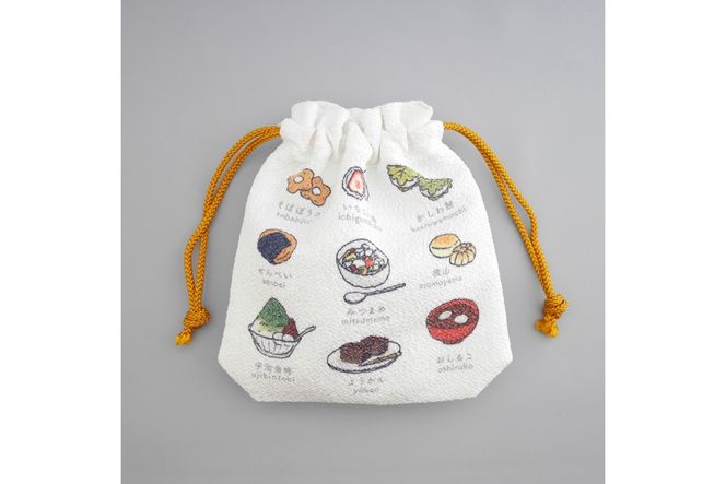 丹後ちりめん　にほんご巾着「wagashi（和菓子）」 サイズ：約13.5cm×17.5cm 選べる 種類 ふるさと納税 雑貨 巾着 丹後ちりめん 丹後 京都　DZ00029-04