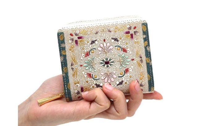 【文庫屋大関】二つ折りファスナーミニ財布 黄金のタピ【皮革工芸品】財布 二つ折り 小物 お札 カード 小銭 コンパクト 牛革 手作り 日本製 墨田区 東京都