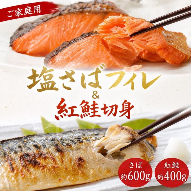 【ご家庭用訳あり】人気の塩さばフィレ＆紅鮭切身セット計1kg◇ ※離島への配送不可