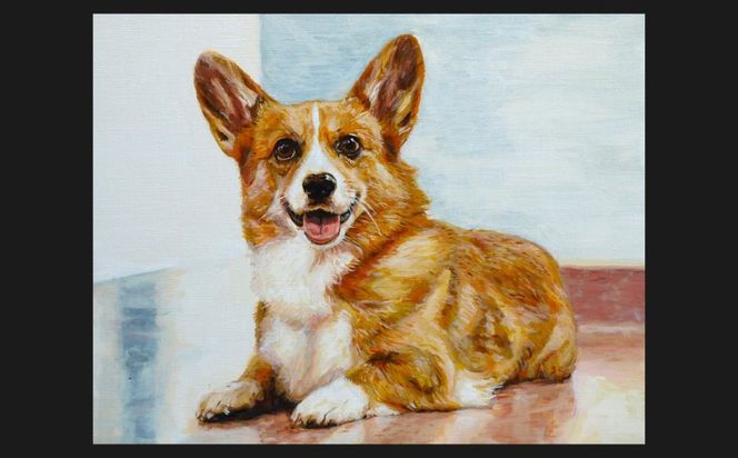 油絵で大切なペットを細密に描きます（33×24cm・背景無地）