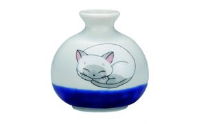 九谷焼　1.8号小つぼ花生　眠り猫　しろ 172111_CY2145