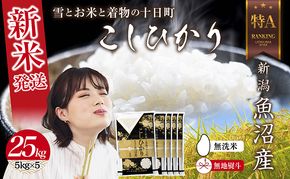 【令和8年産 新米】 無地のし 無洗米 新潟県 魚沼産 コシヒカリ お米 25kg （5kg×5袋）精米済み お米 こめ 白米  こしひかり 送料無料 魚沼 十日町