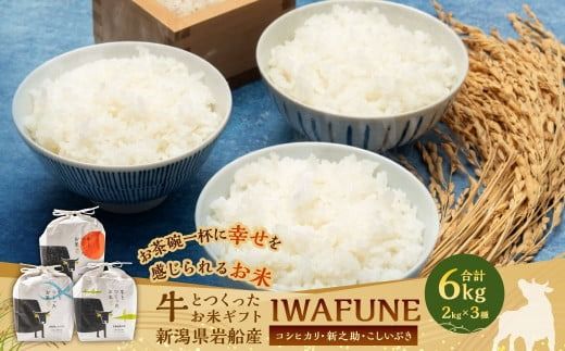 【令和7年産米】牛とつくったお米 食べ比べセット「IWAFUNE」計6kg（新潟県岩船産コシヒカリ・新之助・こしいぶき各2kg）1041004