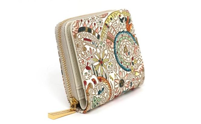 【文庫屋大関】二つ折りファスナーミニ財布 かくれんぼ猫【皮革工芸品】財布 二つ折り 小物 お札 カード 小銭 コンパクト 牛革 手作り 日本製 墨田区 東京都