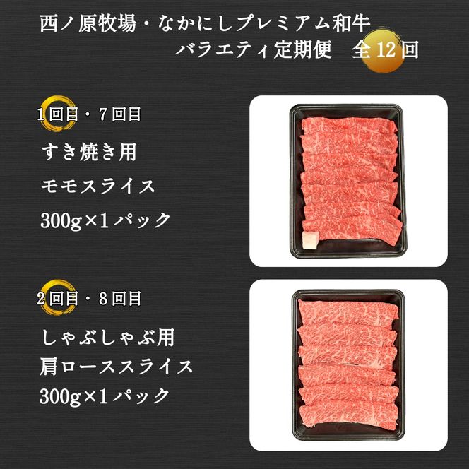 【定期便 全12回】宮崎県西ノ原牧場・なかにしプレミアム和牛バラエティ定期便（牛肉 黒毛和牛 すき焼き しゃぶしゃぶ モモ 定期便 A4 A5）