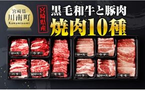 宮崎県産 黒毛和牛 と 豚肉 焼肉 10種 【 肉 牛 牛肉 豚肉 豚 ぶた肉 国産 黒毛和牛 BBQ 焼肉 ロース カタロース バラ モモ ウデ 】 [D00602]