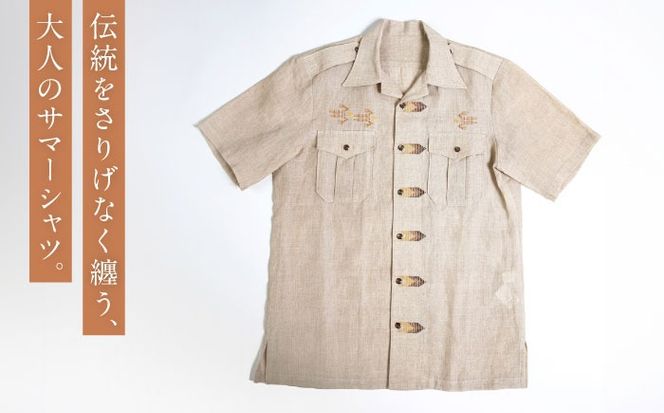サマーシャツ（サンドベージュ / メンズ）琉球織物 縫取（てぃばな）花織 ファッション フォーマル カジュアル 冠婚葬祭 / 沖縄市 FABRIC SHOP MINAMI[BCCS014]