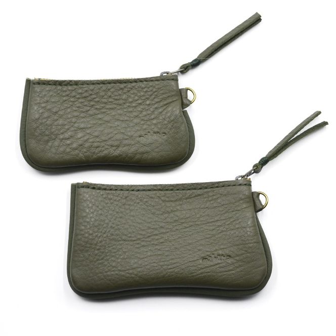 益子の革工房maharoのファスナーコインケース・カードケースセット　オリーブグリーン｜栃木県 益子町 ふるさと納税 コインケース カードケース 2個セット 牛革 手作り（AX133-6）