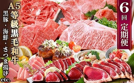 定期便(6回)お楽しみ便(A5等級黒毛和牛・黒豚・海鮮・さつま揚げ等)GG-0052 
