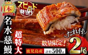 【数量限定】鹿児島県産うなぎ蒲焼 名水慈鰻 超特大サイズ２尾(1尾あたり236~270g)＜計約500g＞ a6-059