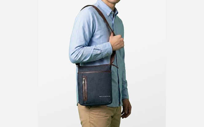 KEN COLLECTION デニムショルダーバッグ ( KC-2303 ) インディゴブルー / ショルダーバッグ デニム生地 防水効果 色落ち防止 PVCコーティング ポケット付き クラッチバッグ インナーバッグ シンプル 無地 メンズ レディース 青 三宅