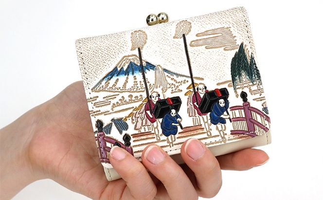 【文庫屋大関】三つ折りミニ財布　日本橋【皮革工芸品】 ファッション 小物 民芸品 お札 カード 小銭 手のひらサイズ コンパクト 大人かわいい 牛革 手作り 国産 