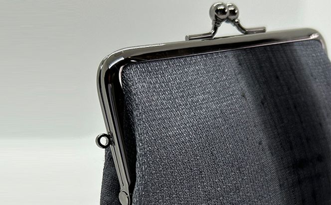 がま口ポーチM ぜんまい紬 灰色 ファッション小物 財布 ファッション 