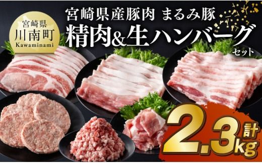 宮崎県産豚肉 「まるみ豚」 精肉生ハンバーグセット計2.3kg [ 肉 豚肉 国産 ハンバーグ 小分け 弁当 おかず お手軽 真空パック バラ モモ ロース こま切れ スライス ミンチ 挽肉 九州産 宮崎県産 川南町産 送料無料 ][D11516]