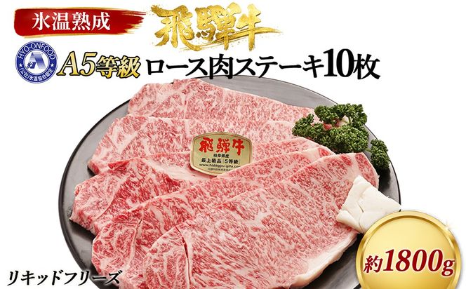 ロース肉ステーキ 10枚（約1800g）　氷温(R)熟成　飛騨牛Ａ５等級 リキッドフリーズ [No.539]