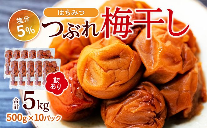 訳あり つぶれ 梅干し 500g×10パック 合計5kg はちみつ 塩分 約5％［TR2w］ 304018_CS019
