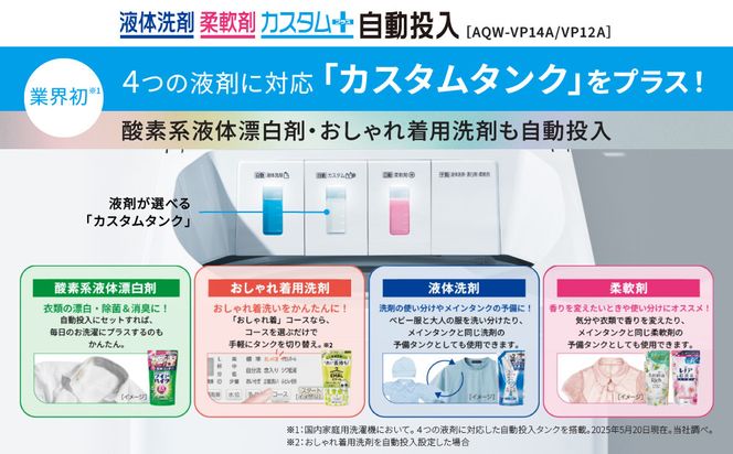 【AQUA】全自動洗濯機 泡フルウォッシュ洗浄&カスタム洗剤自動投入機能搭載! 14kg AQW-VP14A［ 京都 アクア 洗濯機 縦型洗濯機 人気 おすすめ 泡 洗浄 自動投入 家電 お取り寄せ 通販 送料無料 ふるさと納税 ］ 261009_A-XY019