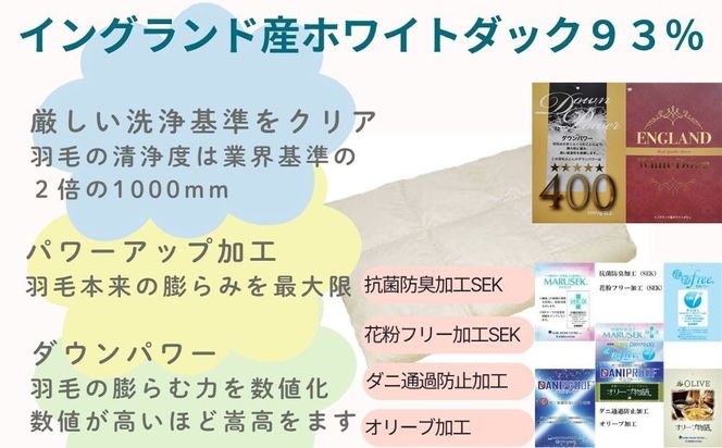 羽毛肌布団【イングランド産ホワイトダウン９３％】【ダウンパワー４００】ダブル CK529