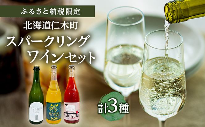【北海道仁木町 ふるさと納税限定ワインセット】スパークリングワイン 3本セット [ お酒 酒 果実酒 晩酌 葡萄 ぶどう ブドウ 料理 食事 お祝い 北海道 仁木町 飲み比べ ]
