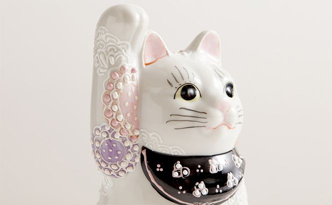 九谷焼 4号招き猫・花むらさき a05 焼き物 民芸品 工芸品 インテリア 