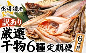 【定期便 6ヶ月連続】【訳あり】北海道産 厳選干物 6種 セット（ほっけ 柳かれい 宗八かれい 糠さんま 八角 はっかく ししゃも こまい キンキ メンメ スケソウダラ 開きニシン から6種類） 干物 真空パック 干物セット 無添加 国産 無添加 個包装 冷凍 定期便 魚介類 魚干物 海鮮 絶品 人気 ヒロセ 6回 海鮮定期便 訳あり商品 北海道 釧路町 釧路超 特産品