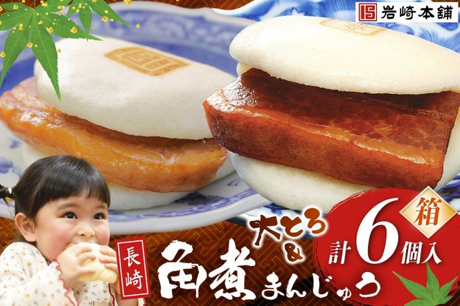 BJ062 岩崎本舗 長崎自慢セット(長崎角煮まんじゅう 3個・大とろ角煮まんじゅう 3個) (箱) [長崎県 島原市]