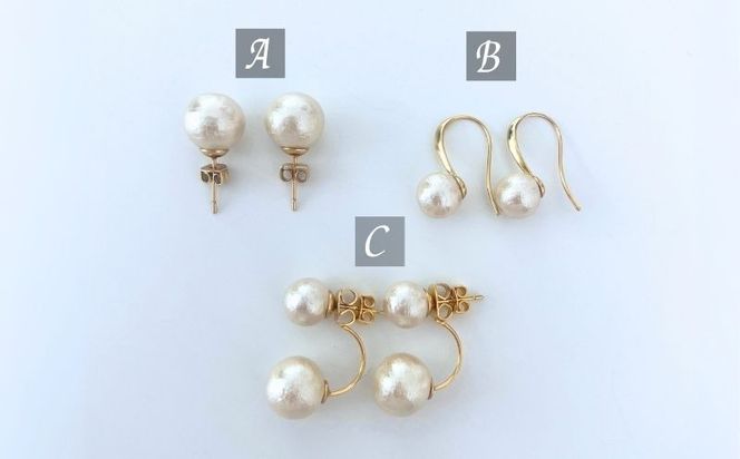 GL011コットンパール「キスカ」ゴールドチェーンネックレスとピアス３点セット