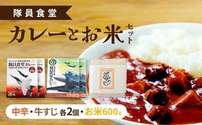 隊員食堂カレー（中辛２個・牛すじ２個）・お米600ｇセット《築上町》【NPO法人築上町観光協会】贈答 限定 レトルト 個包装 夢つくし[ABAX006]