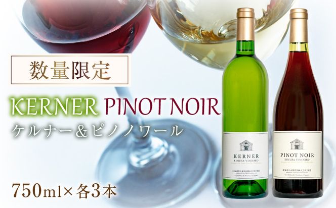 ケルナー2025年＆ピノノワール2024年 合計6本 750ml×各3本 セット ギフト【数量限定】赤ワイン 白ワイン 辛口 北海道産_Y061-0010