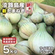 淡路島産 新玉ねぎ 5kg【栽培期間中、無農薬栽培】【訳あり】サイズ混合SS～2L