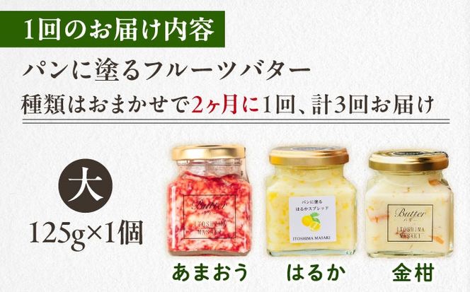 【全3回定期便/2ヶ月に1回】お楽しみ定期便 フルーツバター大1個 糸島市 / 糸島正キ ジャム クリーム 果物[AQA065] バター フルーツバター フルーツ 果物 いちご あまおう みかん 金柑