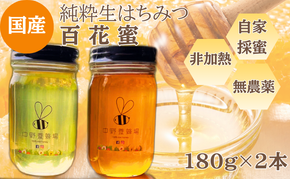 生はちみつ　百花蜂蜜　180g×2本　はちみつ ハチミツ 蜂蜜 天然 国産 酵素 非加熱 純粋 保存食 非常食 日進市 愛知県