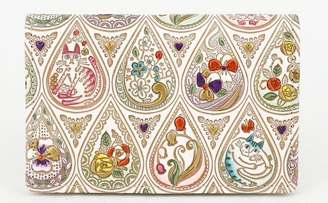 パスケース 花と猫 ミックス 文庫屋大関 名刺入れ カードホルダー 名刺ケース 名刺ホルダー カード入れ 定期入れ 定期ケース 小物 革小物 革製品 革 民芸品 猫 猫グッズ 日本製 東京 東京都 墨田区　お届け：発送可能時期より順次配送