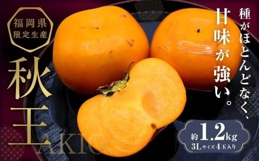 福岡県ブランド柿 「秋王」 約1.2kg 3Lサイズ 4玉入り [2025年10月下旬〜11月下旬発送予定] 柿 果物 フルーツ 九州 福岡県 香春町 冷蔵