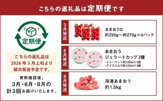 【予約受付 ・ 3回定期便】 あまおう 満喫セット （フレッシュあまおう ・ あまおうジェラート ・ 冷凍あまおう） 【2026年3月上旬～8月発送予定】 苺 いちご 果物 果実 フルーツ ジェラート セット 国産 九州 福岡県 香春町 冷蔵 冷凍