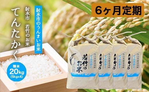 【6ヶ月定期便】【射水市】【射水の美味しいお米】若竹のお米 R8年度産てんたかく20kg（5kg×4） | 新米 先行予約 令和8年産米 ブランド米 銘柄米 こめ 白米 富山県 ※離島への配送不可 ※2026年9月上旬～9月下旬頃に順次発送予定