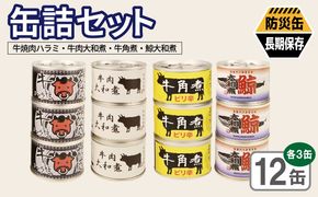 020C582 缶詰4種12缶セット（牛焼肉ハラミ缶詰/牛肉大和煮缶詰/牛角煮缶詰/鯨大和煮缶詰） 各3缶【おかず おつまみ 弁当 防災 備蓄 非常食 防災缶 長期保存 】