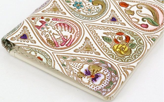 パスケース 花と猫 ミックス 文庫屋大関 名刺入れ カードホルダー 名刺ケース 名刺ホルダー カード入れ 定期入れ 定期ケース 小物 革小物 革製品 革 民芸品 猫 猫グッズ 日本製 東京 東京都 墨田区　お届け：発送可能時期より順次配送