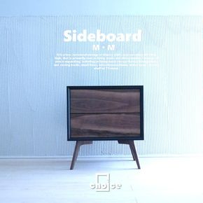 木製 サイドボード キャビネット ナイトテーブル (天然木 ウォールナット) ブラック BOX：M/LEG：M/2段